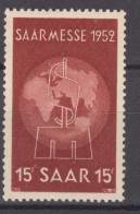 Saar Sarre 1952 Mi#317 Mint Hinged - Neufs