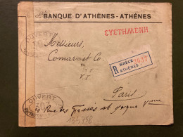 LR BANQUE D'ATHENES TP 25 Paire OBL. + Arrivée PARIS 29-5 16 + CENSURE - Briefe U. Dokumente