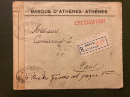 LR BANQUE D'ATHENES TP 25 Paire OBL. + Arrivée PARIS 29-5 16 + CENSURE - Brieven En Documenten