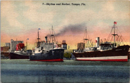 Florida Tampa Skyline And Harbor With Freighters Curteich - Tampa