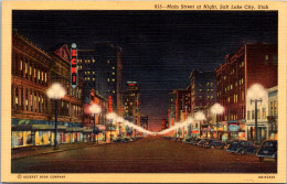 Utah Salt Lake City Main Street At Night Curteich - Salt Lake City