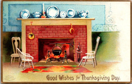 Thanksgiving Good Wishes With Fireplace Setting Clapsaddle 1907 - Thanksgiving