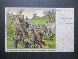 1.WK AK 1915 "Nun Wollen Wir Sie Verdreschen" Soldaten Mit Kanone / Gewidmet Von C.F. Leonhardt Papierfabrik Crossen Mul - Guerra 1914-18