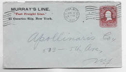 ETATS UNIS USA TWO CENTS ENVELOPE COVER REPIQUAGE MURRAY'S LINE NEW YORK JUN 2 1906 - 1901-20