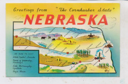 USA - NEBRASKA, Greetings From "The Cornhushes State", Map - Landkarte, 1956 - Sonstige & Ohne Zuordnung