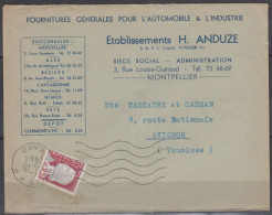 Lettre Pub Thème " AUTOMOBILE "   De MONTPELLIER Postée à NIMES  Le 22 10 1960  Avec  Mne De DECARIS 25c - Lettres & Documents