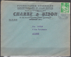 Lettre Pub Thème " Fournitures AUTOMOBILE " De AVIGNON   Le 23 3 1961  Avec  Moissonneuse  10c - Storia Postale