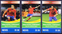 Nevis 2010 MNH, 2010 FIFA WC, Spain Soccer Players Xavi, Juinen, Villa, Sports - 2010 – Afrique Du Sud