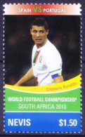 Nevis 2010 MNH, Cristiano Ronaldo Portuguese Football Player, Soccer, Sports - 2010 – Zuid-Afrika