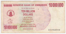 Zimbabwe P 55 A - 10.000.000 Dollars 1.1.2008 BEARER CHEQUE - Fine+ - Zimbabwe