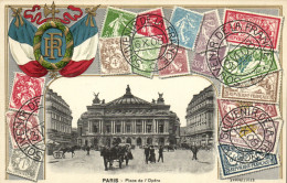 PC STAMPS, PARIS PLACE DE L'OPERA, Vintage EMBOSSED Postcard (b47901) - Poste & Facteurs