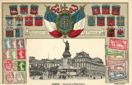 PC STAMPS, PARIS PLACE DE LA RÉPUBLIQUE, Vintage EMBOSSED Postcard (b47902) - Poste & Facteurs