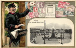 PC STAMPS, PARIS, PLACE DE LA CONCORDE, Vintage EMBOSSED Postcard (b47909) - Poste & Facteurs