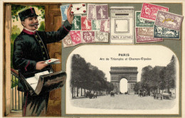 PC STAMPS, PARIS ARC DE TRIOMPHE, Vintage EMBOSSED Postcard (b47913) - Poste & Facteurs