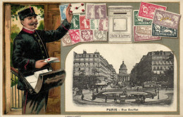 PC STAMPS, PARIS RUE SOUFFLOT, Vintage EMBOSSED Postcard (b47914) - Poste & Facteurs