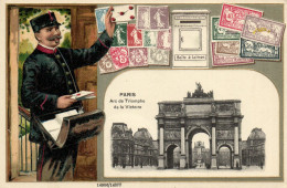 PC STAMPS, PARIS ARC DE TRIOMPHE, Vintage EMBOSSED Postcard (b47915) - Poste & Facteurs