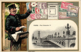 PC STAMPS, PARIS, PONT ALEXANDRE, Vintage EMBOSSED Postcard (b47916) - Poste & Facteurs