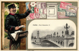 PC STAMPS, PARIS PONT ALEXANDRE III, Vintage EMBOSSED Postcard (b47918) - Poste & Facteurs