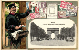 PC STAMPS, PARIS, ARC DE TRIOMPHE, Vintage EMBOSSED Postcard (b47919) - Poste & Facteurs