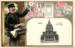 PC STAMPS, PARIS, PLACE DOME DES INVALIDES, Vintage EMBOSSED Postcard (b47921) - Poste & Facteurs