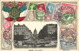 PC STAMPS, PARIS, RUE SOUFFLOT, Vintage EMBOSSED Postcard (b47925) - Poste & Facteurs