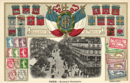 PC STAMPS, PARIS, BOULEVARD MONTMARTRE, Vintage EMBOSSED Postcard (b47926) - Poste & Facteurs