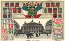 PC STAMPS, PARIS, PLACE DE L'OPERA, Vintage EMBOSSED Postcard (b47927) - Poste & Facteurs