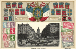 PC STAMPS, PARIS, RUE SOUFFLOT, Vintage EMBOSSED Postcard (b47931) - Poste & Facteurs