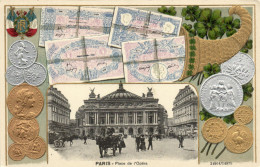 PC COINS, BANKNOTES, PARIS, PLACE DE L'OPERA, Vintage EMBOSSED Postcard (b47948) - Münzen (Abb.)