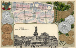 PC COINS, BANKNOTES, PARIS, PLACE DE LA REP, Vintage EMBOSSED Postcard (b47952) - Münzen (Abb.)