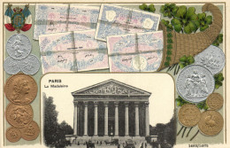 PC COINS, BANKNOTES, PARIS, LA MADELEINE, Vintage EMBOSSED Postcard (b47957) - Münzen (Abb.)