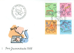SUISSE / ENVELOPPE FDC DE LA SERIE PRO JUVENTUTE DE 1988 N° 1309 à 1312 - Lettres & Documents