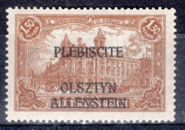 Germany Allenstein 1920 Single 1m 50pf German Stamp With Overprint In Mounted Mint - Allenstein