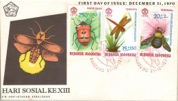 Indonesia 1970,  Dragonfly, Honey Bee, FDC - Abeilles