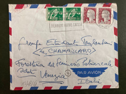 LETTRE Par Avion Pour ITALIE TP M. DE DECARIS 0,25 Paire + Paysanne 0,10 PAIRE OBL.MEC.13-8 1960 BORDEAUX RP GIRONDE (33 - 1960 Marianne (Decaris)