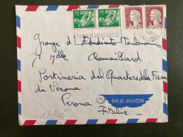 LETTRE Par Avion Pour ITALIE TP M. DE DECARIS 0,25 Paire + Paysanne 0,10 PAIRE OBL.MEC.11-8 1960 BORDEAUX RP GIRONDE (33 - 1957-1959 Moissonneuse