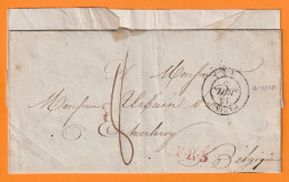 1836 - Enveloppe Pliée De Paris Vers CHARLEROY Charleroi, Belgique - Taxe 8 - LFR3 - Cad Arrivée - 1801-1848: Precursors XIX