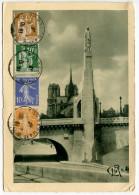 France 1933 Postcard Paris - Statue De Saint Genevieve Et Notre-Dame; Scott 160 & 164 Sower, 264 & 266 Peace - Statues