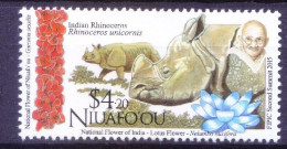 Niuafoou 2015 MNH, Gandhi, Indian Rhino, Wild Animals, Lotus Flower - Rhinoceros