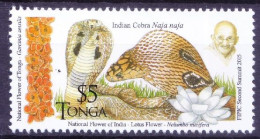 Tonga 2015 MNH, Gandhi, Indian Cobra, Reptiles, Lotus Flower - Serpents