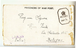 1945 POSTA PRIGIONIERI ITLAIANI Lettera PRIGIONIERO DI GUERRA Da BOMBEY/INDIA CAMP Nr.26/1 A BOLOGNA+timbro DHP/305-C77 - Militaire Vrijstelling Van Portkosten