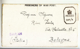 1945 POSTA PRIGIONIERI ITLAIANI Lettera PRIGIONIERO DI GUERRA Da BOMBEY/INDIA CAMP Nr.26/1 A BOLOGNA+timbro DHP/305-C78 - Militaire Vrijstelling Van Portkosten