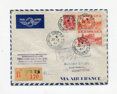 !!! OUVERTURE DE LA LIGNE PARIS - TUNIS - SAIGON - SHANGHAI, LETTRE RECO PAR AVION DE TUNIS DE 1947 POUR SHANGHAI - Airmail