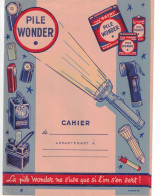 Protège Cahier Vintage Années 1950 / Publicité Ancienne : PILE WONDER - Batterie