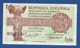 SPAIN - P. 94a – 1 PESETA 1937 AUNC, S/n B2871367 - 1-2 Peseten