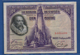 SPAIN - P. 76a – 100 Pesetas 1928 VF+, S/n 2,161,698 - 100 Peseten