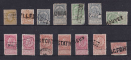 DDA 521 - Ensemble De Griffes D'Origine/de Gare Sur 14 Timbres-Poste Emission 69 , Armoirie Ou Fine Barbe - Linear Postmarks