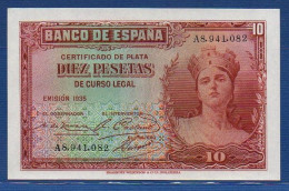 SPAIN - P. 86a – 10 Pesetas 1935 UNC, S/n A8,941,082 - 10 Peseten