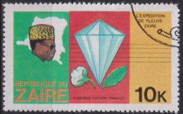 1979 Zaire, Mi:CD 592, Sn:CD 905, Yt:CD 929, Diamant, Baumwolle Und Tabak, Entdeckung Des Flusses Zaire - Gebraucht