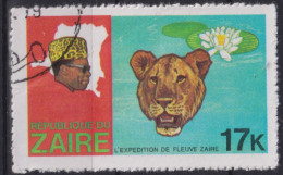 1979 Zaire, Mi:CD 594, Sn:CD 907, Yt:CD 931, Löwe (Panthera Leo), Seerose , Entdeckung Des Flusses Zaire - Gebraucht